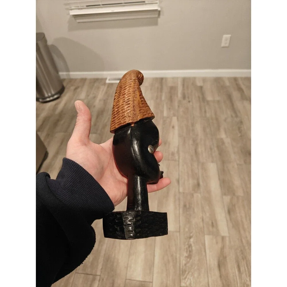 Vintage African Wood Hand Carved Wooden Sculpture Head